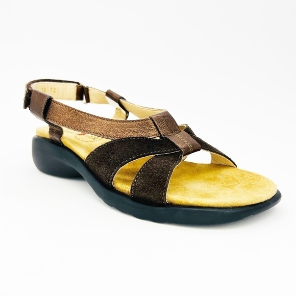 Haflinger Sandals Women’s Euro Size 38 = US 7 Brown Suede Patent Leather EUC - Picture 1 of 11